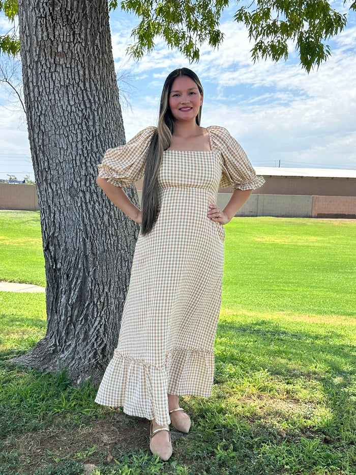 Yaneth Gingham Puff Sleeve Maxi