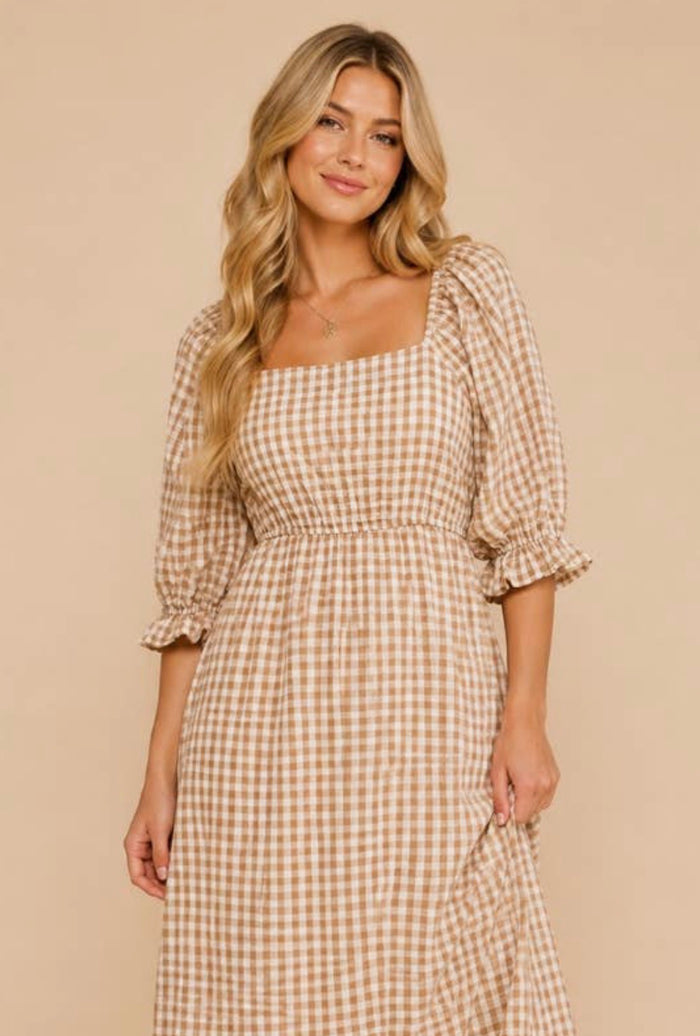 Yaneth Gingham Puff Sleeve Maxi