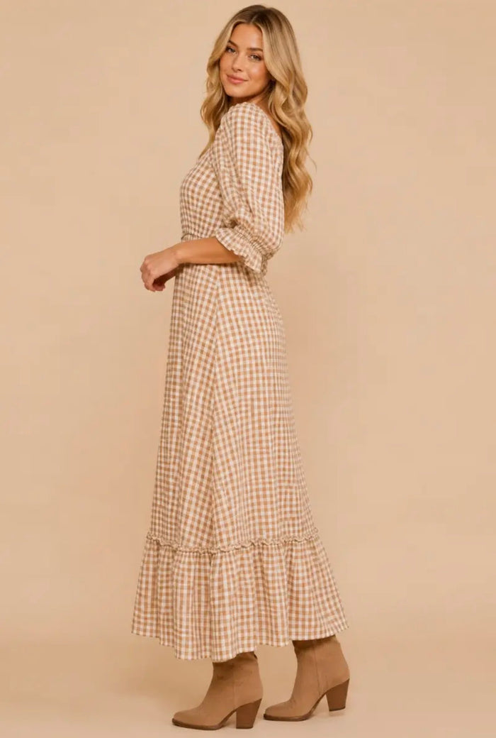 Yaneth Gingham Puff Sleeve Maxi