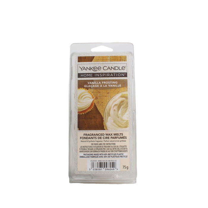 Yankee Candle Home Inspiration Vanilla Frosting 75g wax melts in clear plastic clamshell packaging on white background.
