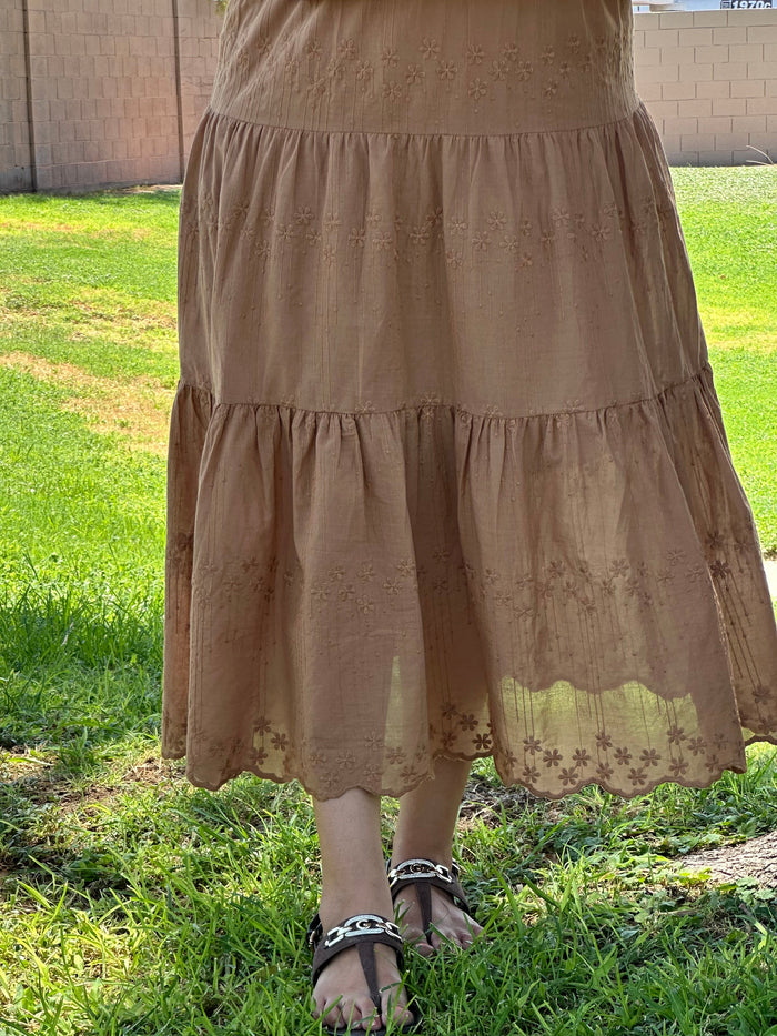 Yeni Tiered Embroidered Midi Skirt