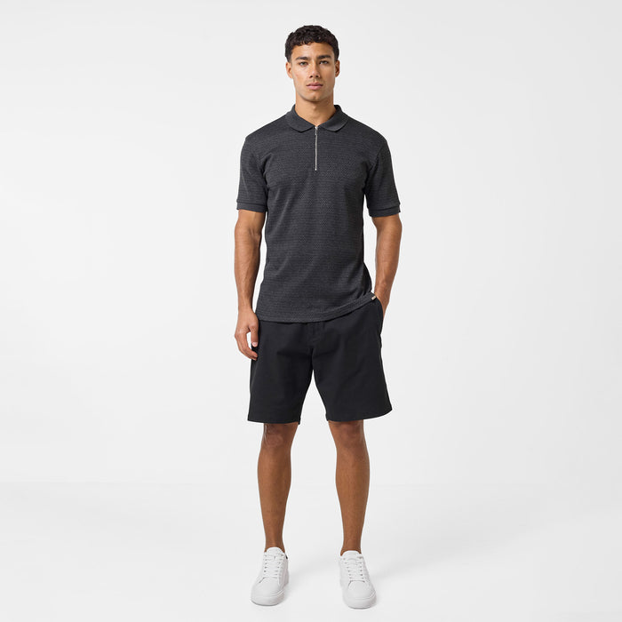 Zigzag Knit Zipped Polo | Black
