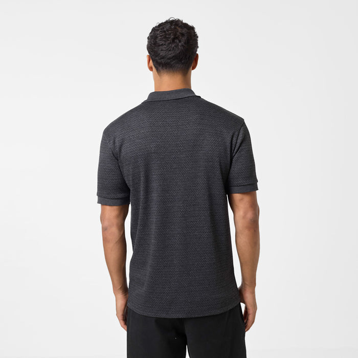 Zigzag Knit Zipped Polo | Black