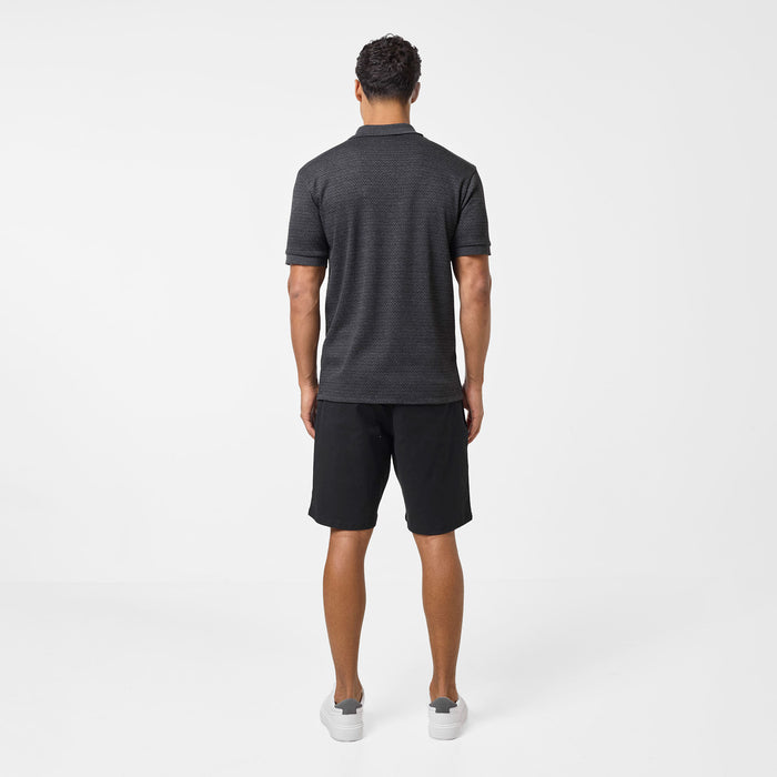 Zigzag Knit Zipped Polo | Black